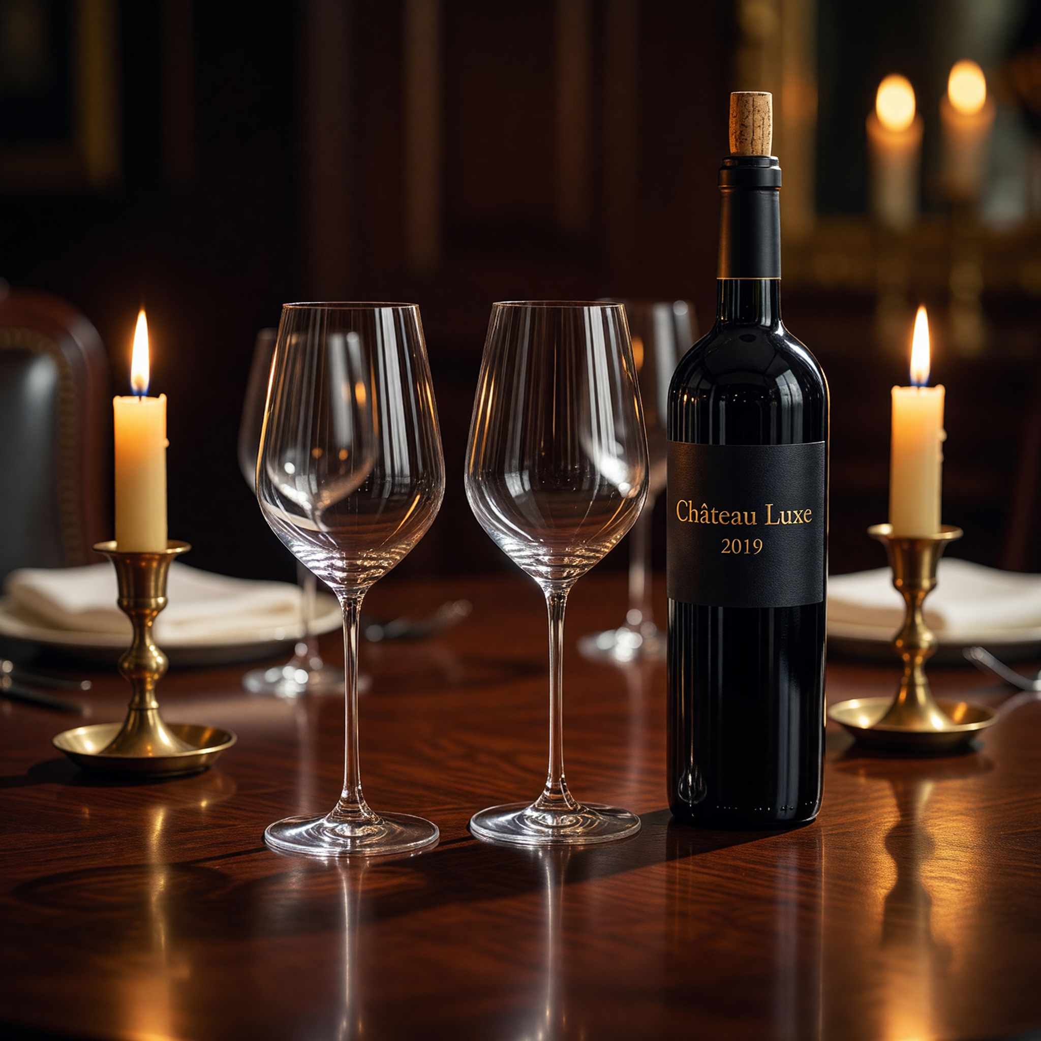 Wine glasses by candlelight